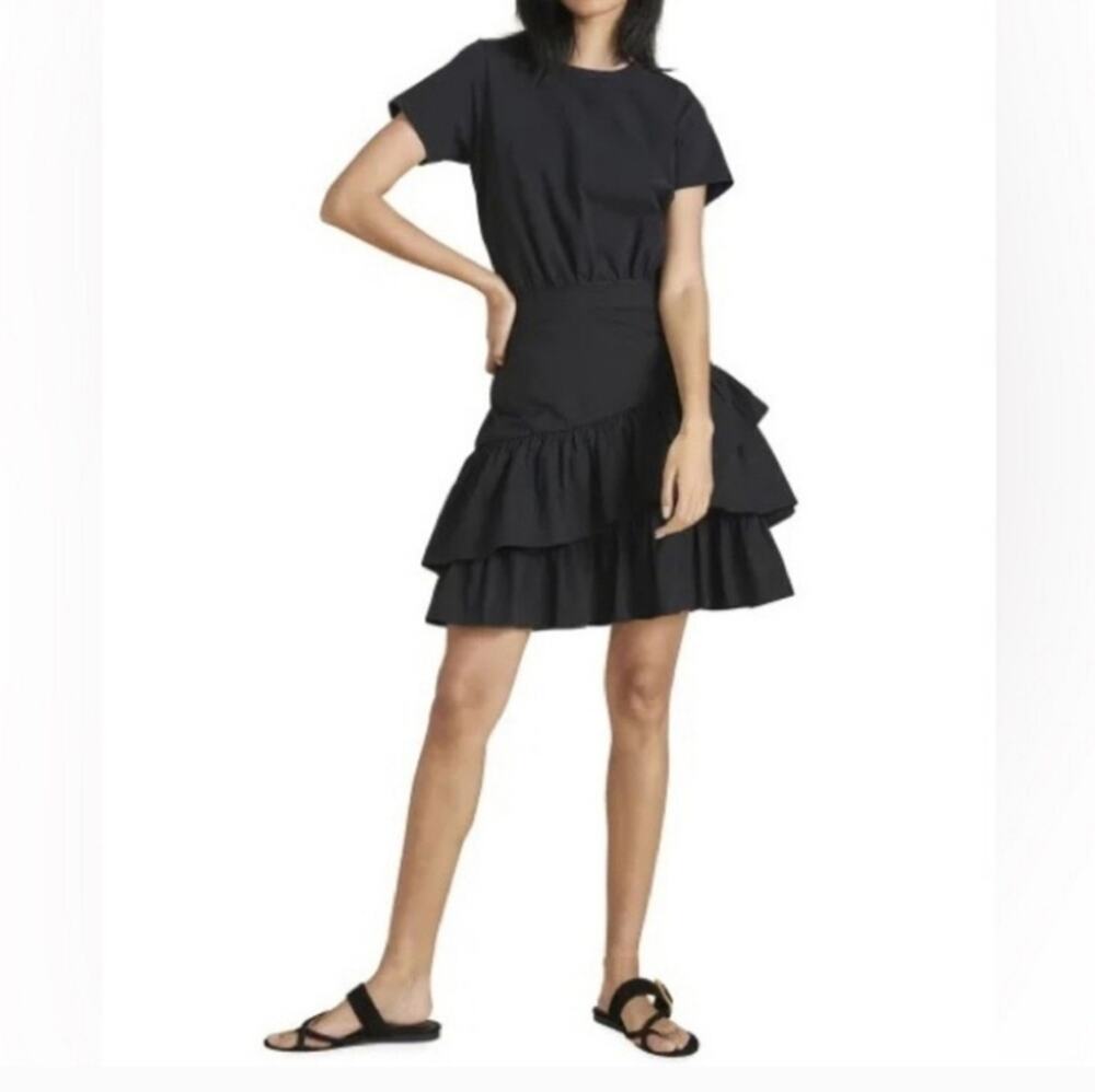 Veronica Beard Black Noha Flounce T-Shirt Dress (S)